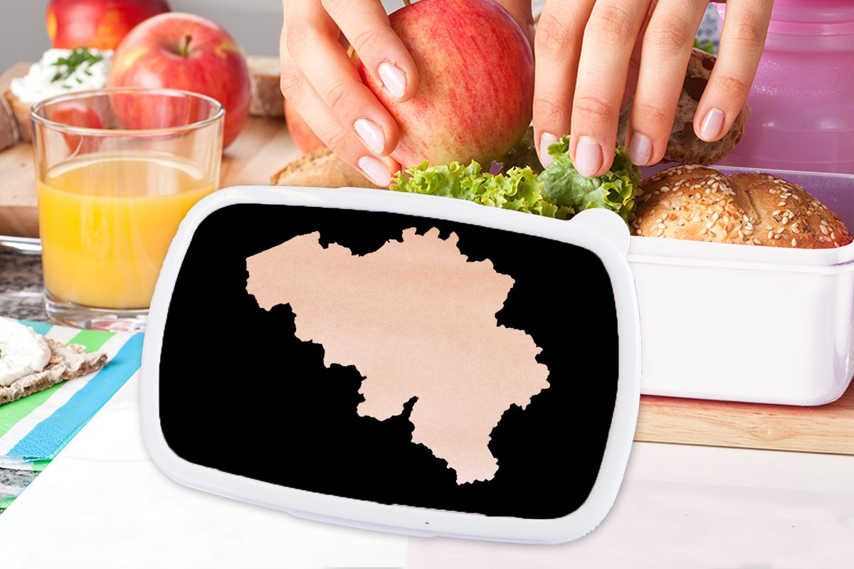 MuchoWow Karte (2-tlg), Brotdose, Kinder für Kunststoff, - Erwachsene, für und - Rosa, Jungs und Brotbox Belgien weiß Lunchbox Mädchen