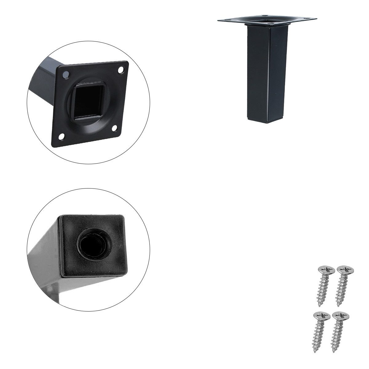 MS Beschläge Möbelfuß Schwarz eckig 4er Set Möbelbeine Stahl Stützfüsse