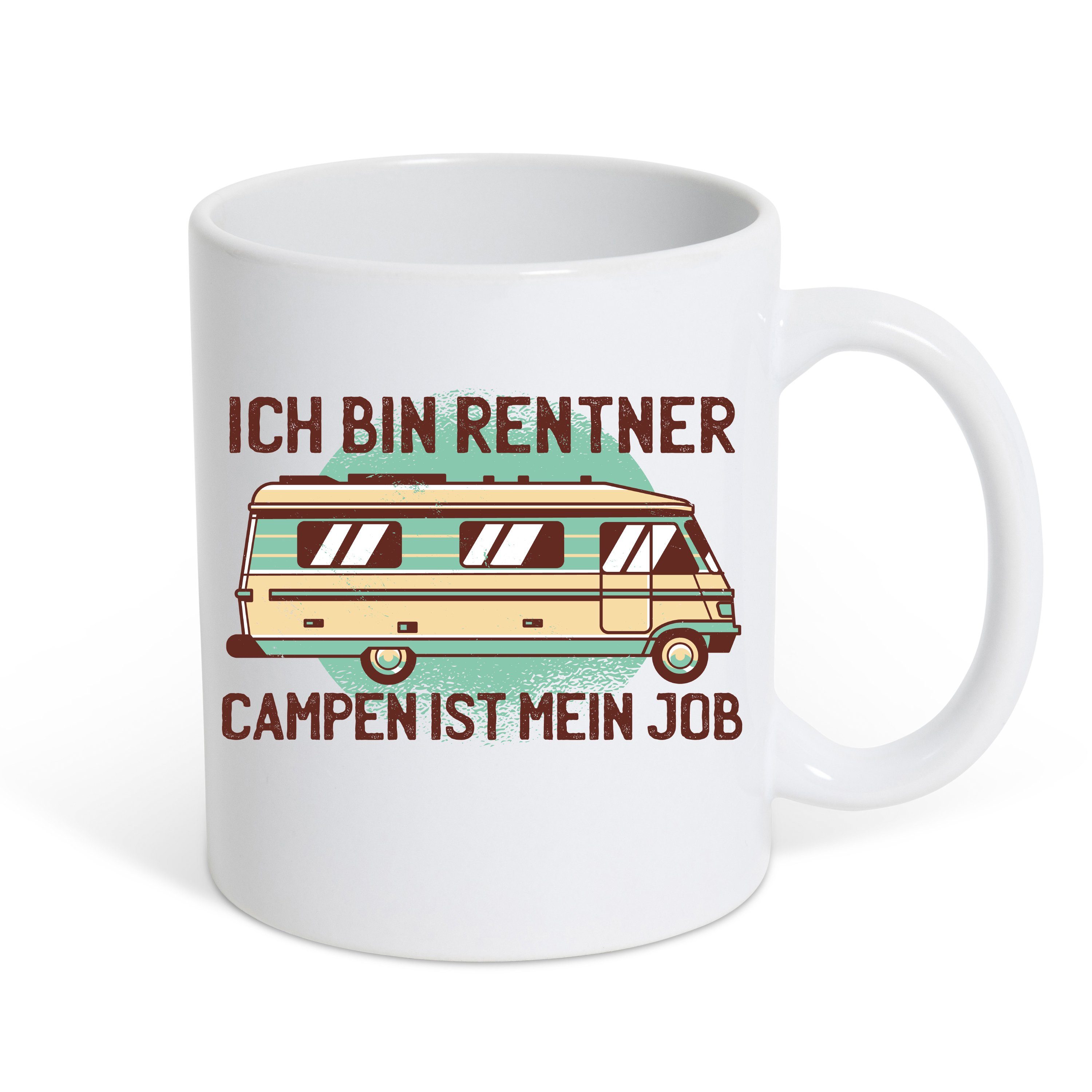 lustigem Rentner ist Geschenk, Tasse Designz Keramik, Ich bin mein Job Kaffeetasse Motiv Youth mit Campen