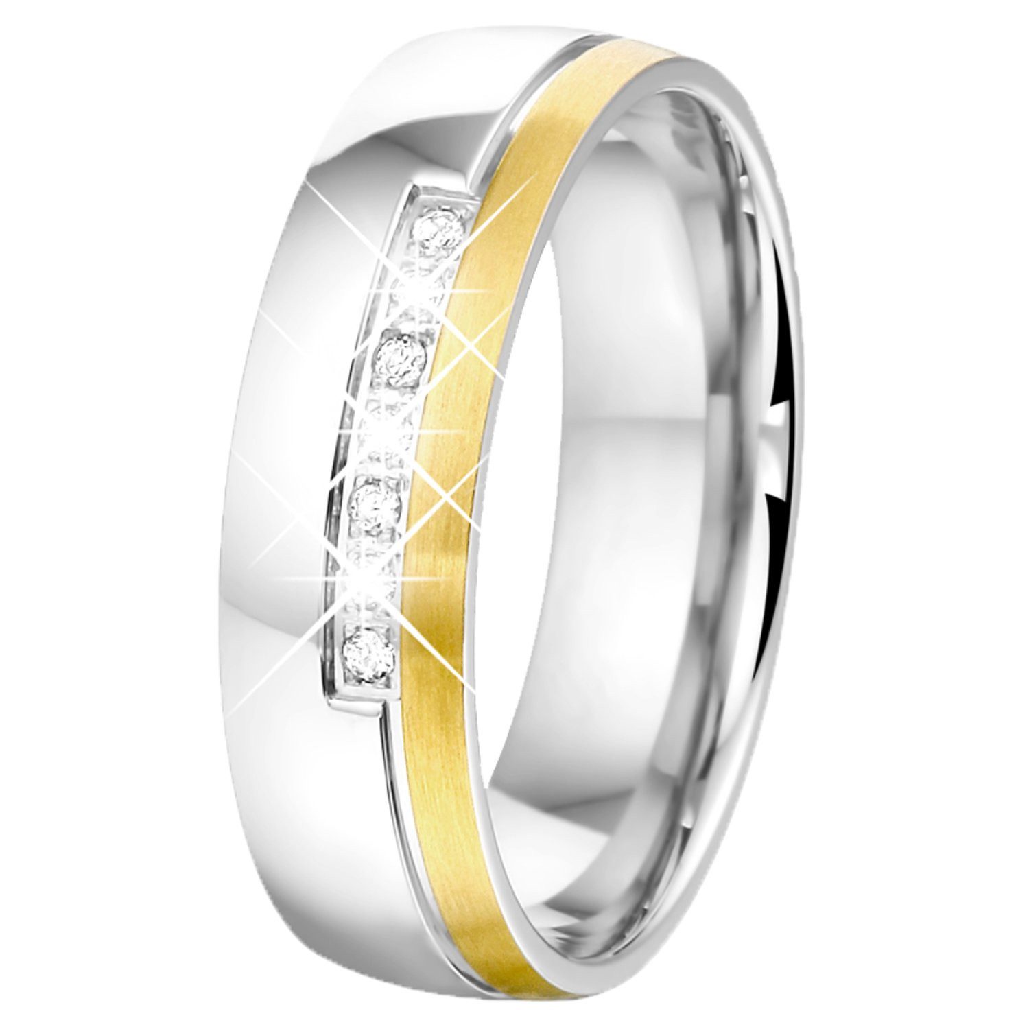 LUCARDI Partnerring Freundschaftsring - Stahl - Silber-Gold - Zirkonia - Damen