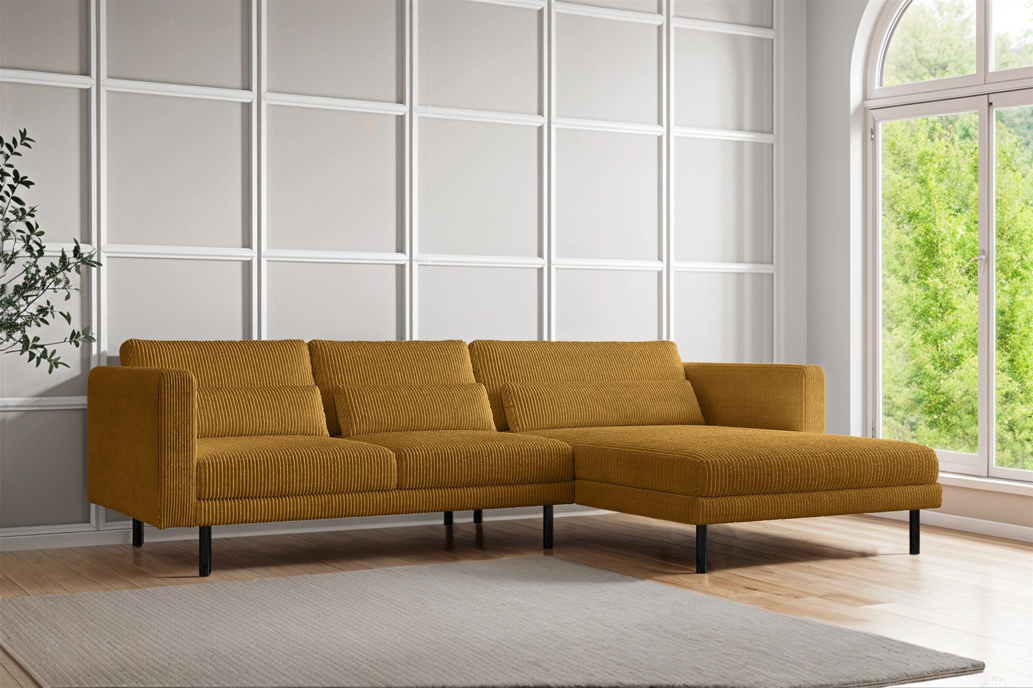 Fun Möbel Ecksofa Designersofa AGADA in Stoff, mit Ottomane Links oder Rechts, Rundumbezug