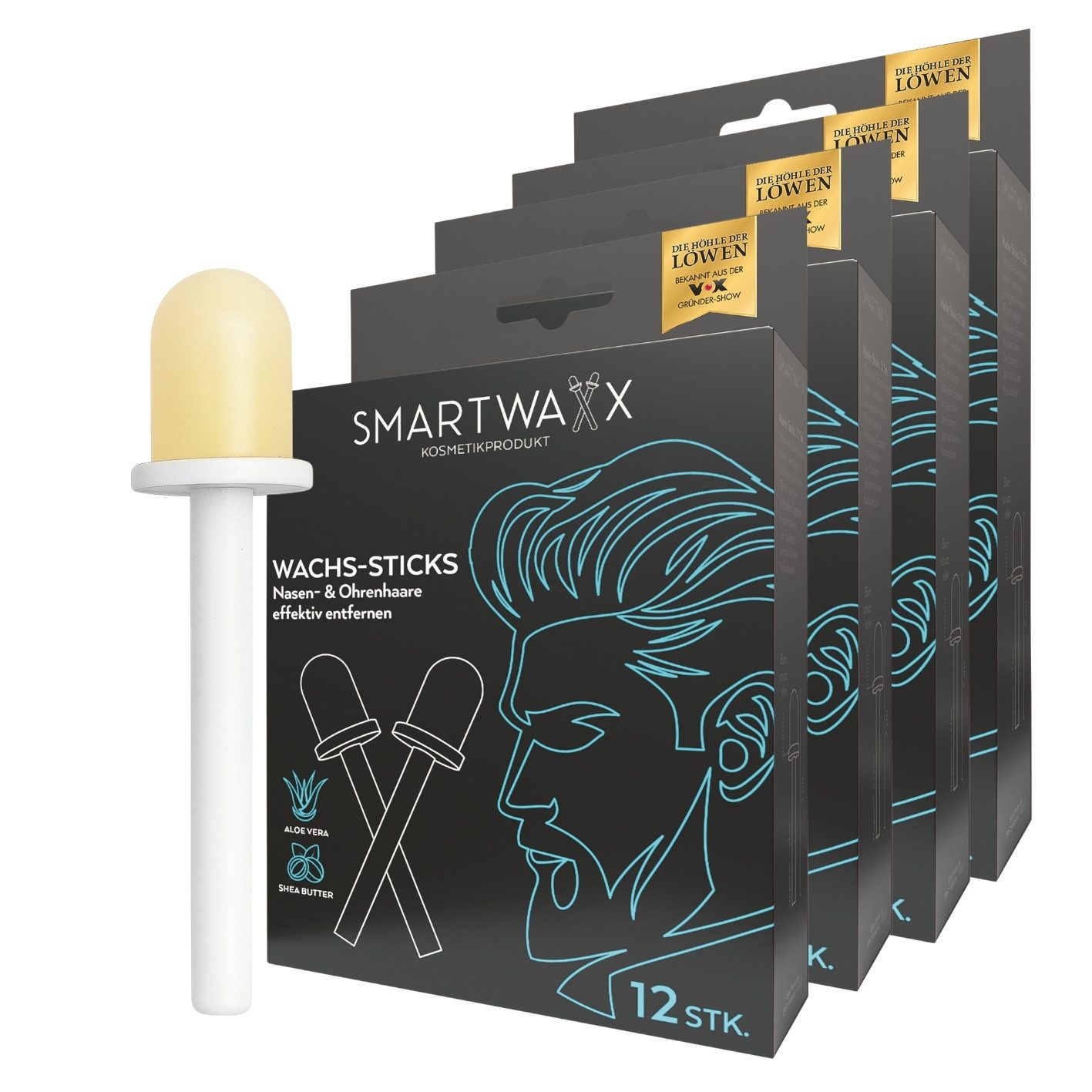 SMARTWAXX Warmwachs-Haarentferner 12 Wachs-Sticks zur Entfernung von Nasen- & Ohrenhaaren, 48-tlg., Hygienische und langanhaltende Art der Nasenhaarentfernung
