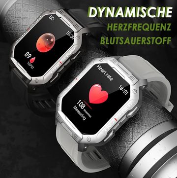 findtime Militär Blutdruckmessung Herren's mit Telefonfunktion Smartwatch (1,83 Zoll), Fitness Wasserdicht Armbanduhren Outdoor Schrittzähler