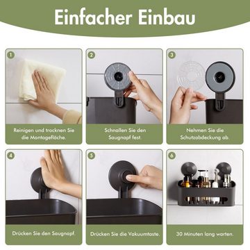 Elegear Duschablage (30X13 cm) Duschkorb Ohne Bohren mit stark Saugnapf, 1-tlg., Schwarz Dusch Ablage mit 8 Haken