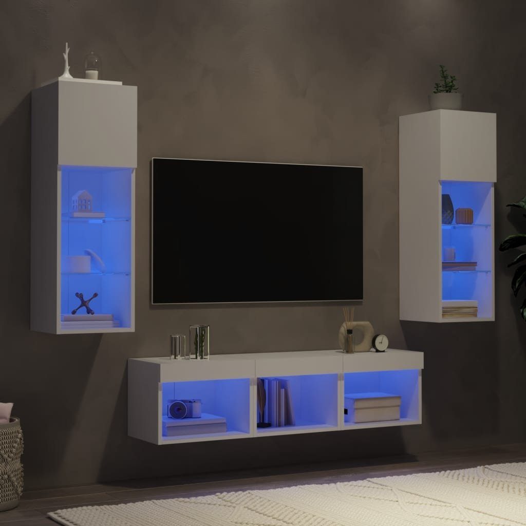 vidaXL TV-Schrank 5-tlg. Wohnwand mit LED-Beleuchtung Weiß Holzwerkstoff (5-St)