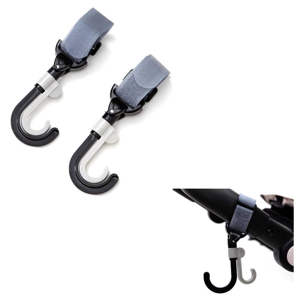 Cangaroo Kinderwagen-Adapter Hookey 1606, Selbstverschluss, 2er-Set, bis 3 kg, Kinderwagenhaken, Wickeltasche