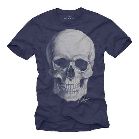 MAKAYA Print-Shirt Herren T-Shirt Skull Totenkopf Coole Lustige Geschenke Motorradfaher