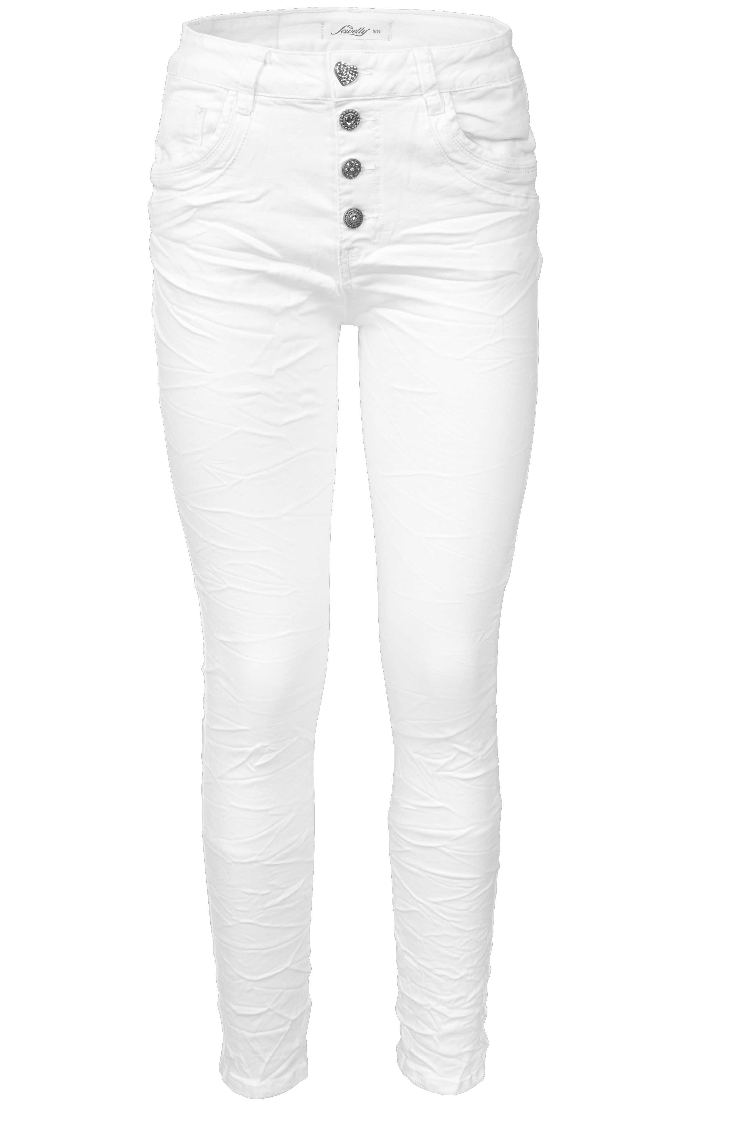 Jewelly Regular-fit-Jeans Stretch Jeans Crash-Look Five-Pocket Weiß im