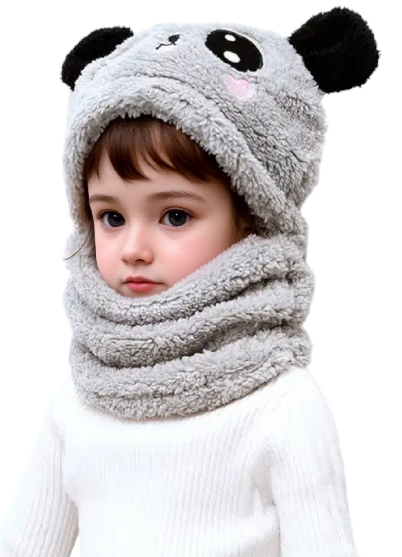 Plüschmütze Kinder Winter Mütze mit Schal Schlauchmütze Schlupfmütze 2-6 Jahre