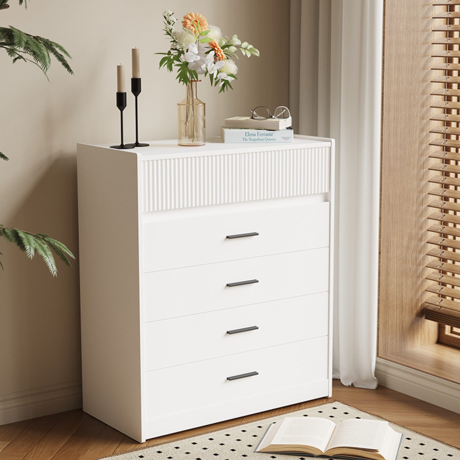 HOMAVO Kommode DG1 mit 6 Schubladen in Weiß oder Eiche-Optik, modern & geräumig, FSC®, Zwei Griffvarianten, viel Stauraum, pflegeleicht