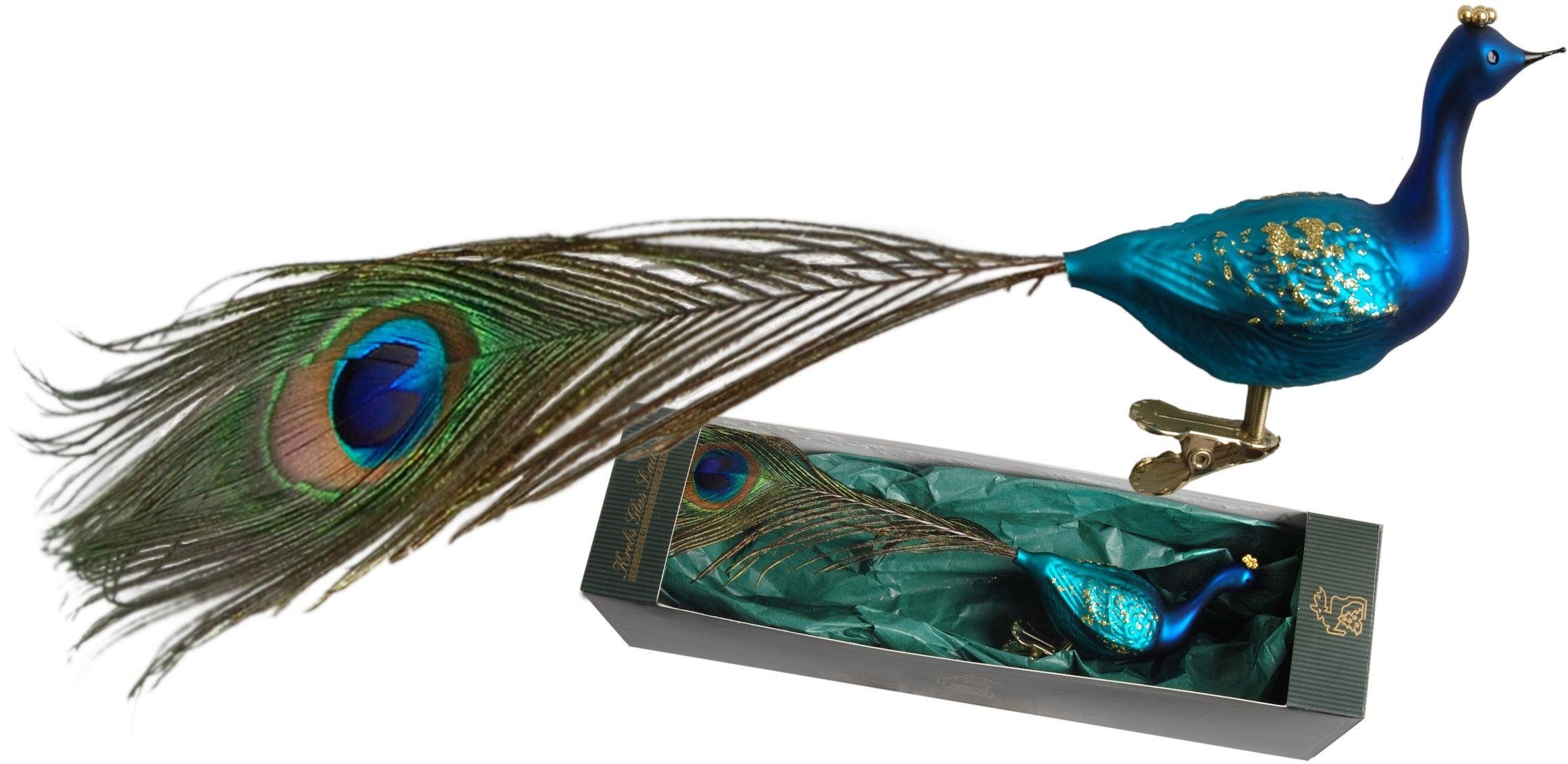 Krebs Glas Lauscha Weihnachtsbaumklammer Pfau, Weihnachtsdeko, Christbaumschmuck (1-tlg), mundgeblasen