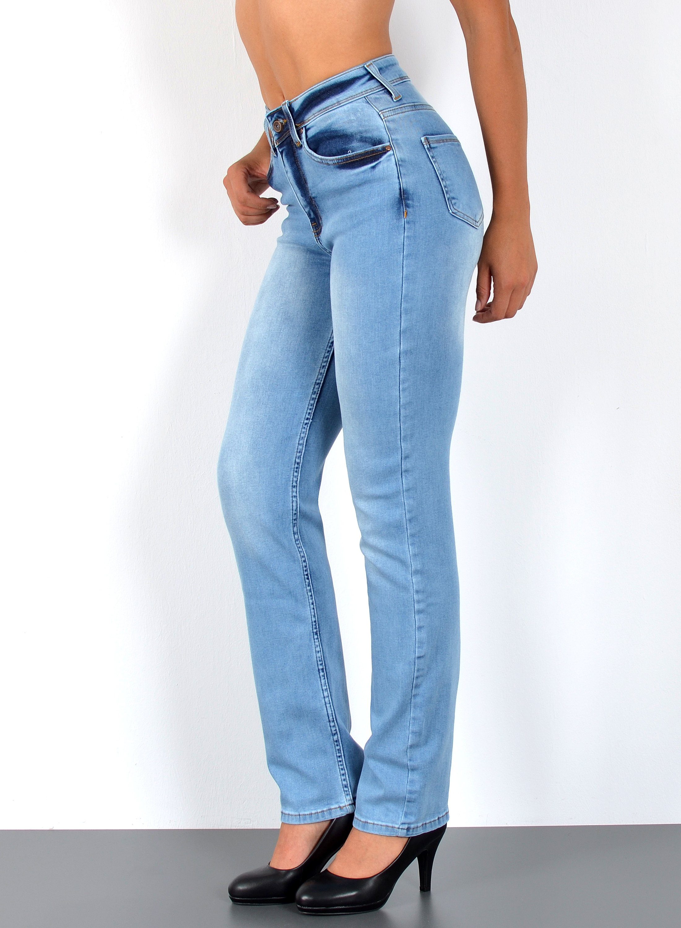 ESRA Straight-Jeans High Waist Straight Fit Jeans Damen Geradeschnitt Hose Straight High Waist Damen Jeans Straight Hose Gerade Schnitt Jeanshose Stretch – Bild 3 von 5