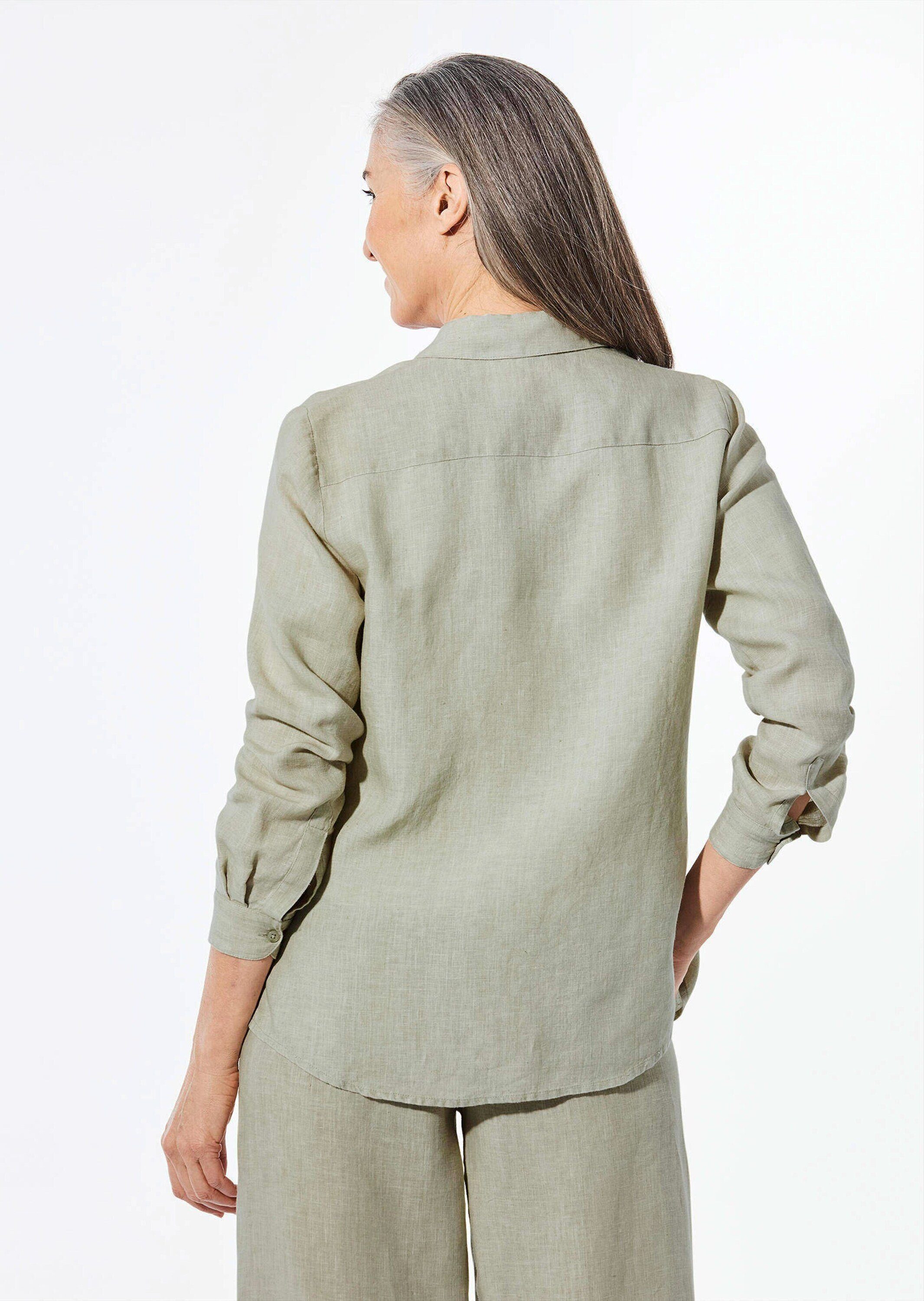 GOLDNER Langarmbluse Bequeme Damen Businessbluse Leichte Bluse aus reinem Leinen in Hemdblusenform