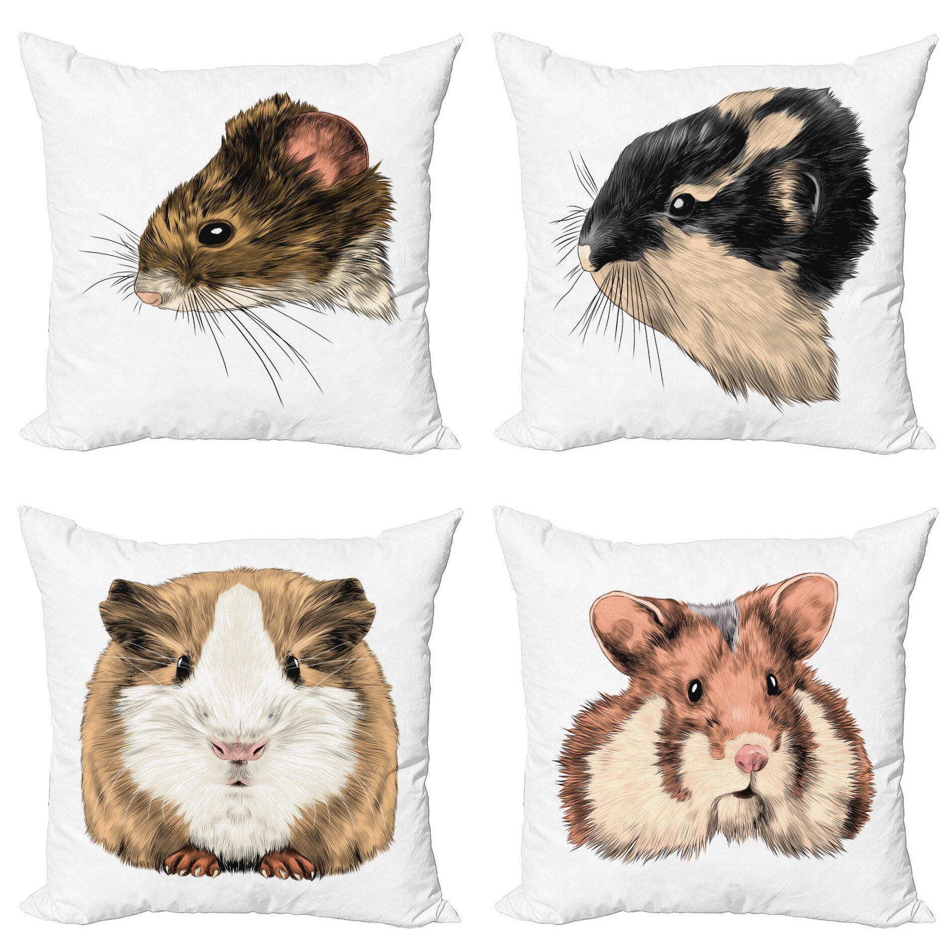 Kissenbezüge Modern Accent Doppelseitiger Digitaldruck, Abakuhaus (4 Stück), Maus Lustige Porträt Nagetier Tiere