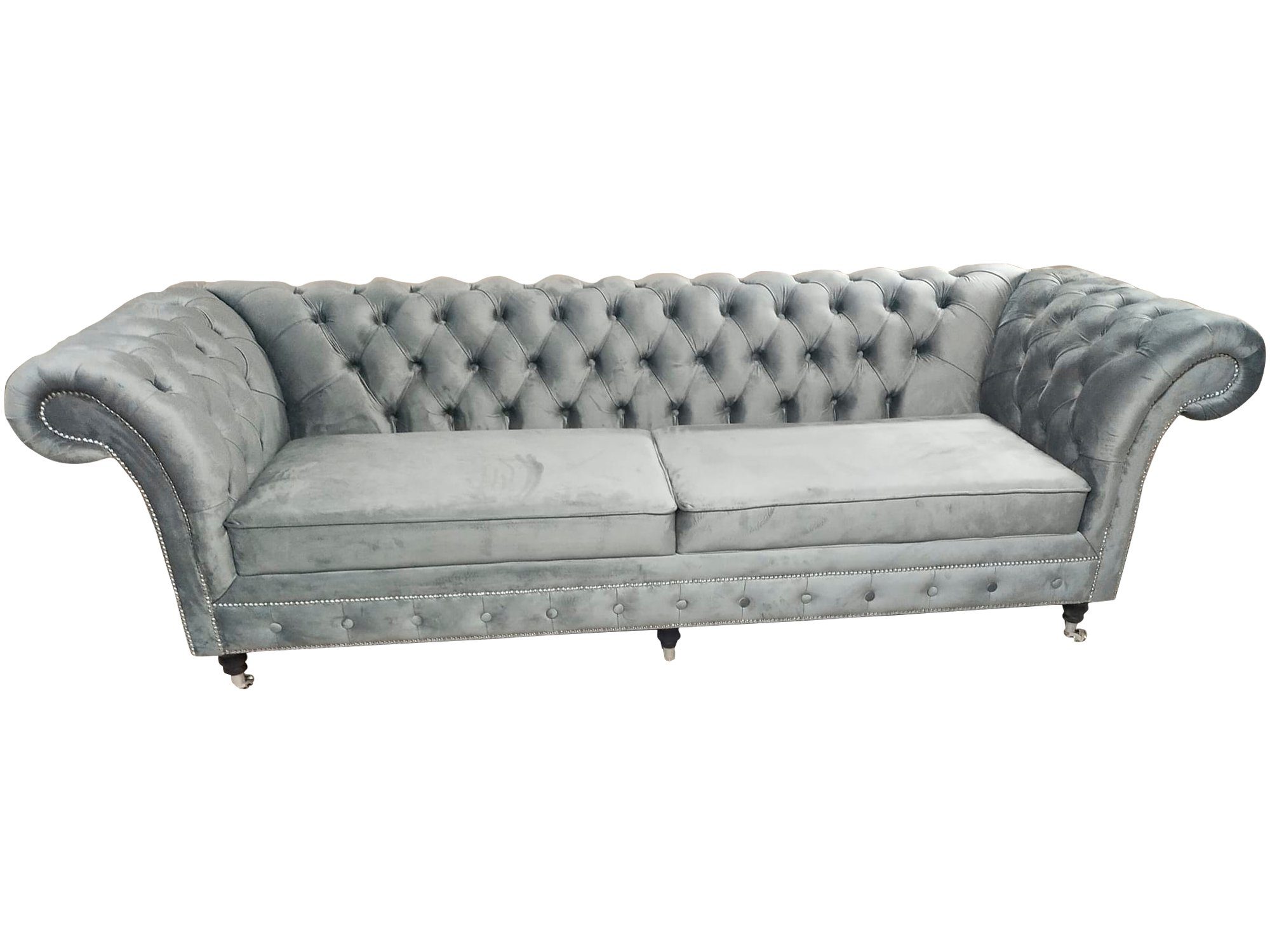 JVmoebel Chesterfield-Sofa Großes 3-Sitzer-Sofa aus grauem Chesterfield-Stoff | Chesterfield-Sofas