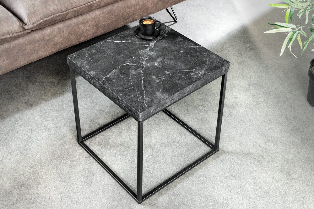 riess-ambiente Beistelltisch ARCHITECTURE 45cm graphit/schwarz – Metallgestell, Marmor-Design (Einzelartikel, 1-St), quadratische Platte & Industrial-Stil – ideal neben Sessel, Sofa & Co.