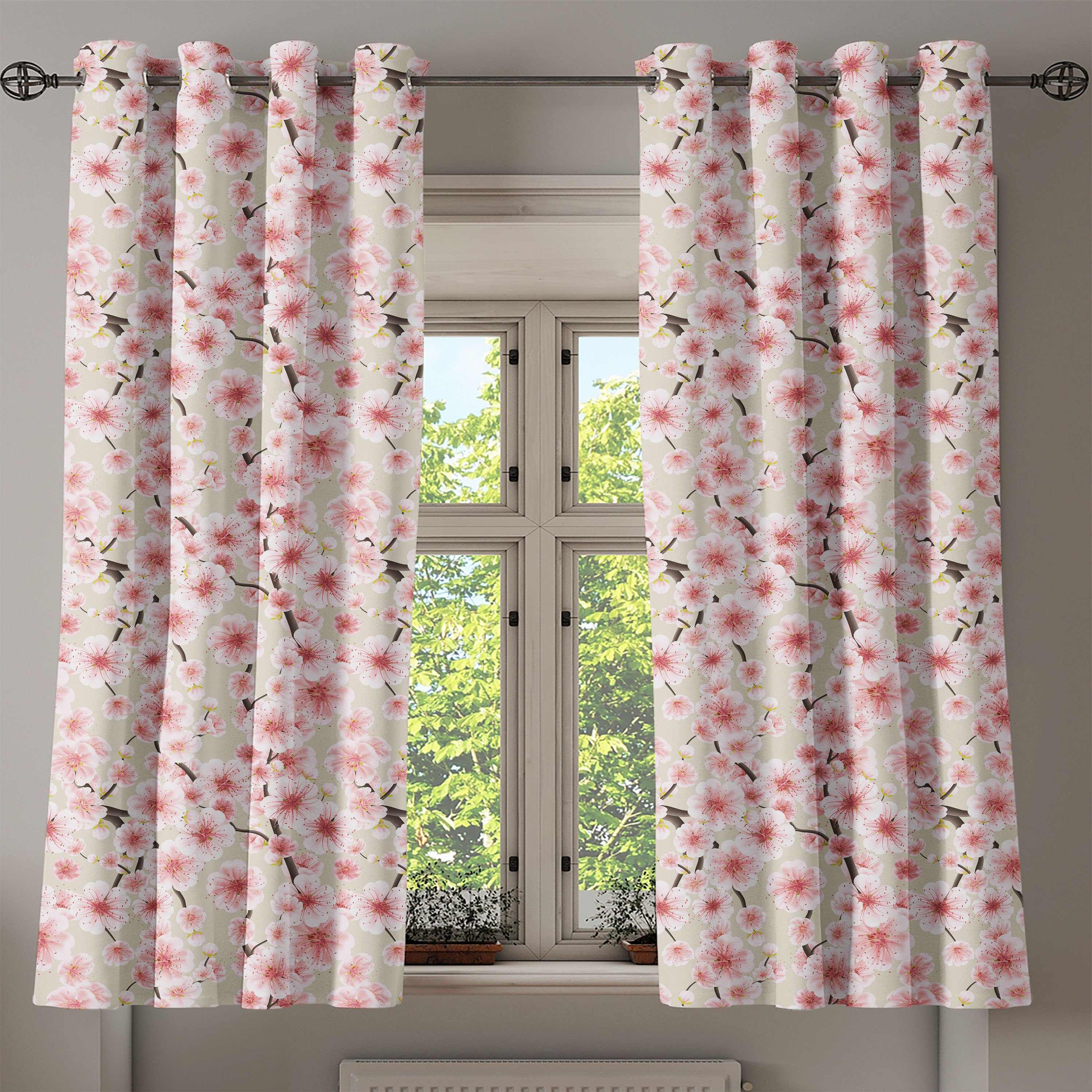 Kirschblüte zufällige 2-Panel-Fenstervorhänge Flourish für Dekorative Schlafzimmer Wohnzimmer, Abakuhaus, Gardine