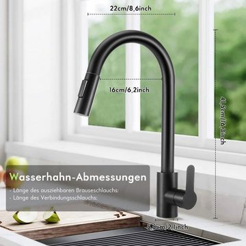 WILGOON Küchenarmatur Küchenarmatur Ausziehbar 360° Drehbar, Spültischarmatur Edelstahl Einhebel Armatur Küche mit Brause 2 Wasserstrahlarten Wasserhahn Küche