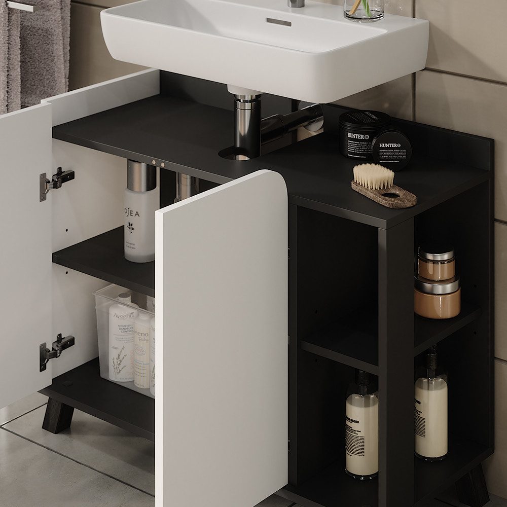 Vicco Waschbeckenunterschrank Karen, Anthrazit/Weiß, 80 x 65 cm mit 2 Türen (1-St) – Bild 4 von 5