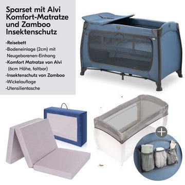 Hauck Baby-Reisebett Play'n Relax Center - Dark Blue, Babyreisebett mit Matratze, Insektenschutz, Wickelauflage, Einhang