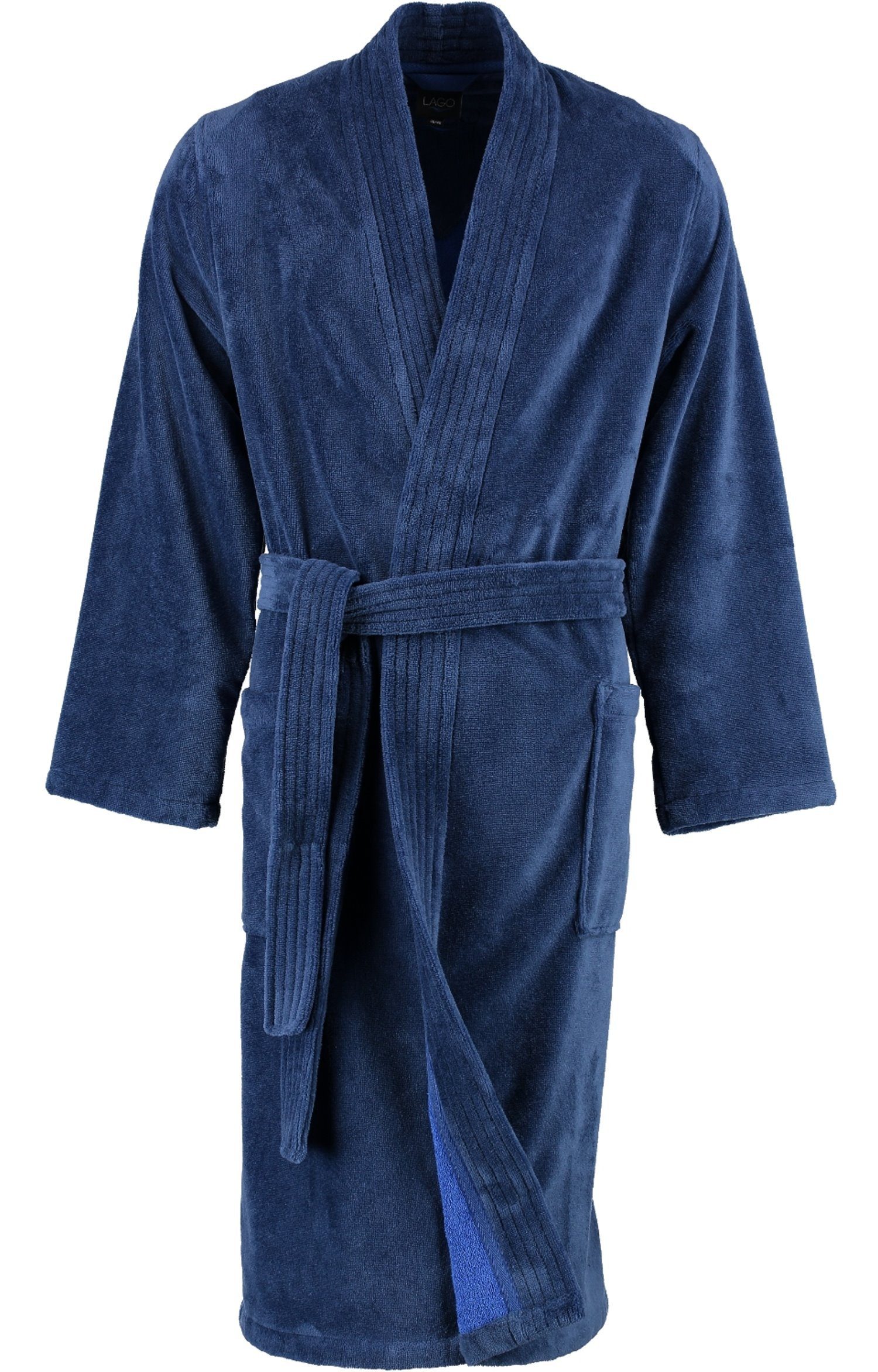 Cawö Home Cawö Herrenbademantel Herren Bademantel Kimonoform, Baumwollmischung, Kimono-Kragen, Gürtel, Velours Qualität nachtblau | 