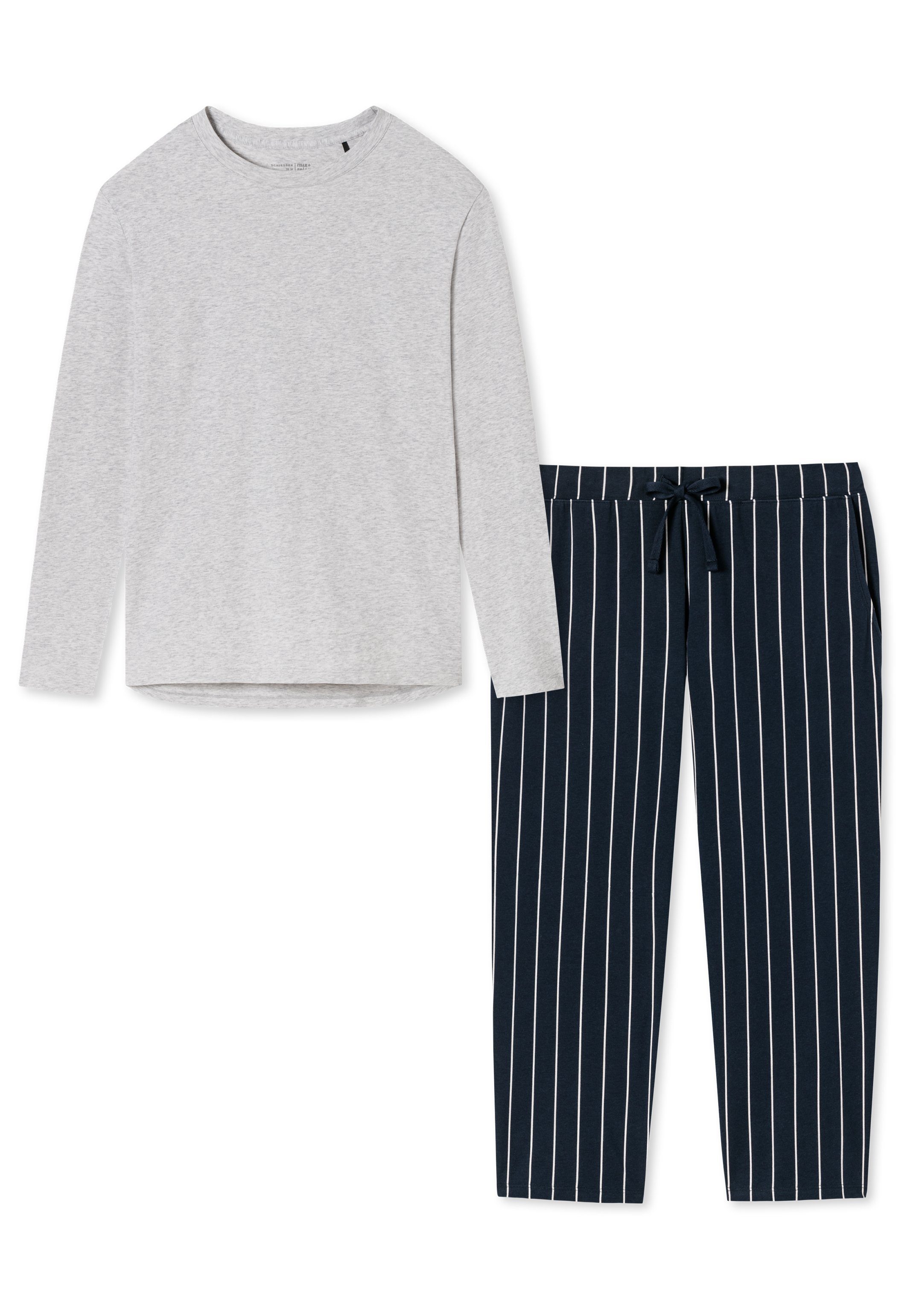 Schiesser Pyjama Organic Schlafanzug (Set, / Cotton Baumwolle Blau gestreift Grau - 2 - tlg)