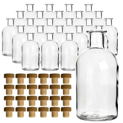 gouveo Trinkflasche Glasflaschen 250 ml Apotheker mit Korken - Leere Likörflasche 0,25 l, 24er Set, Transparent, HGK