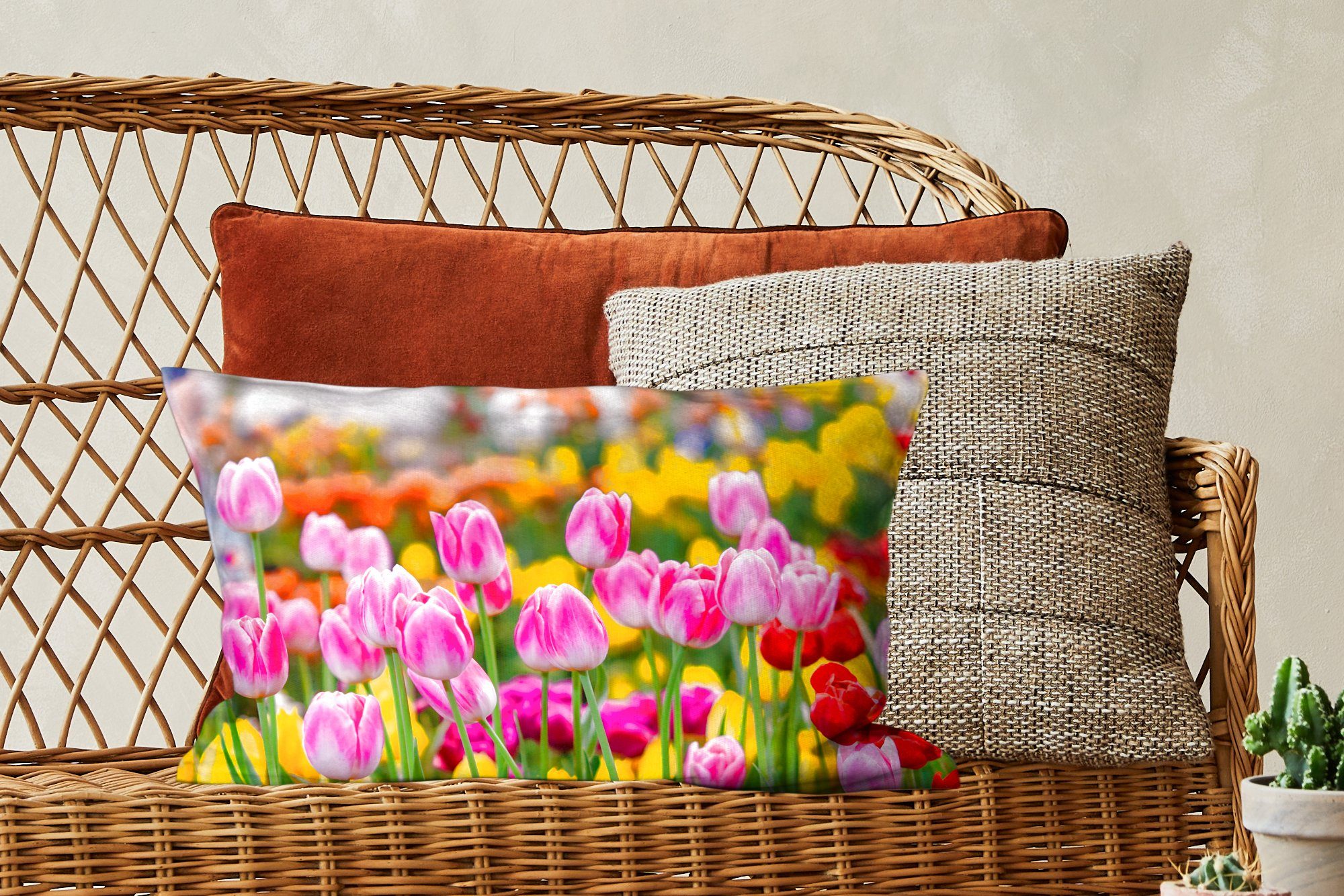 Farben Tulpen mit Frühling, Dekokissen Füllung, Dekokissen MuchoWow Dekoration, Wohzimmer - Schlafzimmer - Zierkissen,