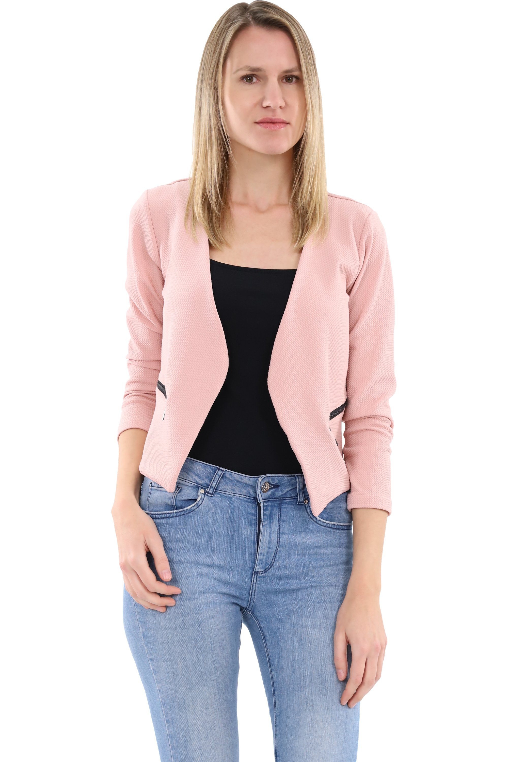 malito more than fashion Jackenblazer malito Damen Blazer ohne Kragen, Sakko im Basic Look, Kurzjacke mit Sweatblazer im Basic-Look