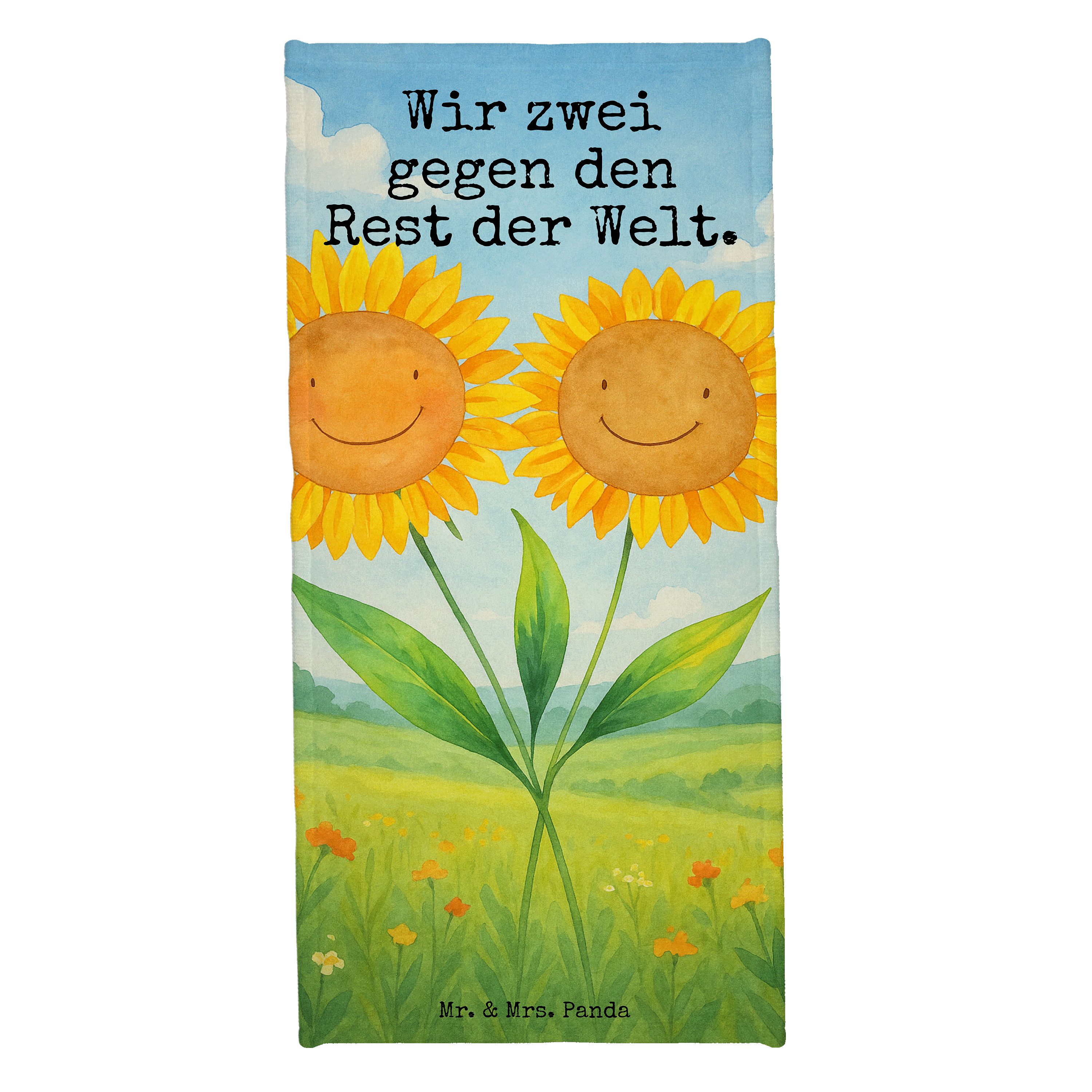 Mr. & Mrs. Panda Handtuch Blume Sonnenblume Design, Strandtuch, Blattgrün, Lieblingsmensch, Spo, Kunstfaser (Packung), Sonnenblumen Sonnenblume Sport Handtuch