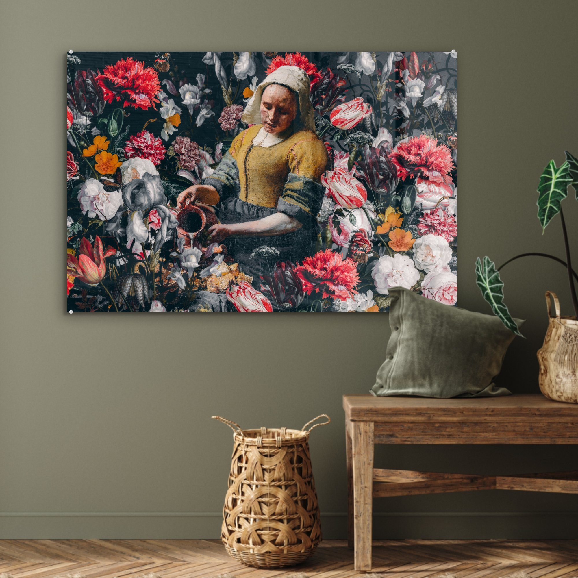 & Schlafzimmer St), (1 - Acrylglasbilder Johannes Wohnzimmer MuchoWow Milchmädchen - Blumen, Acrylglasbild bunt Vermeer