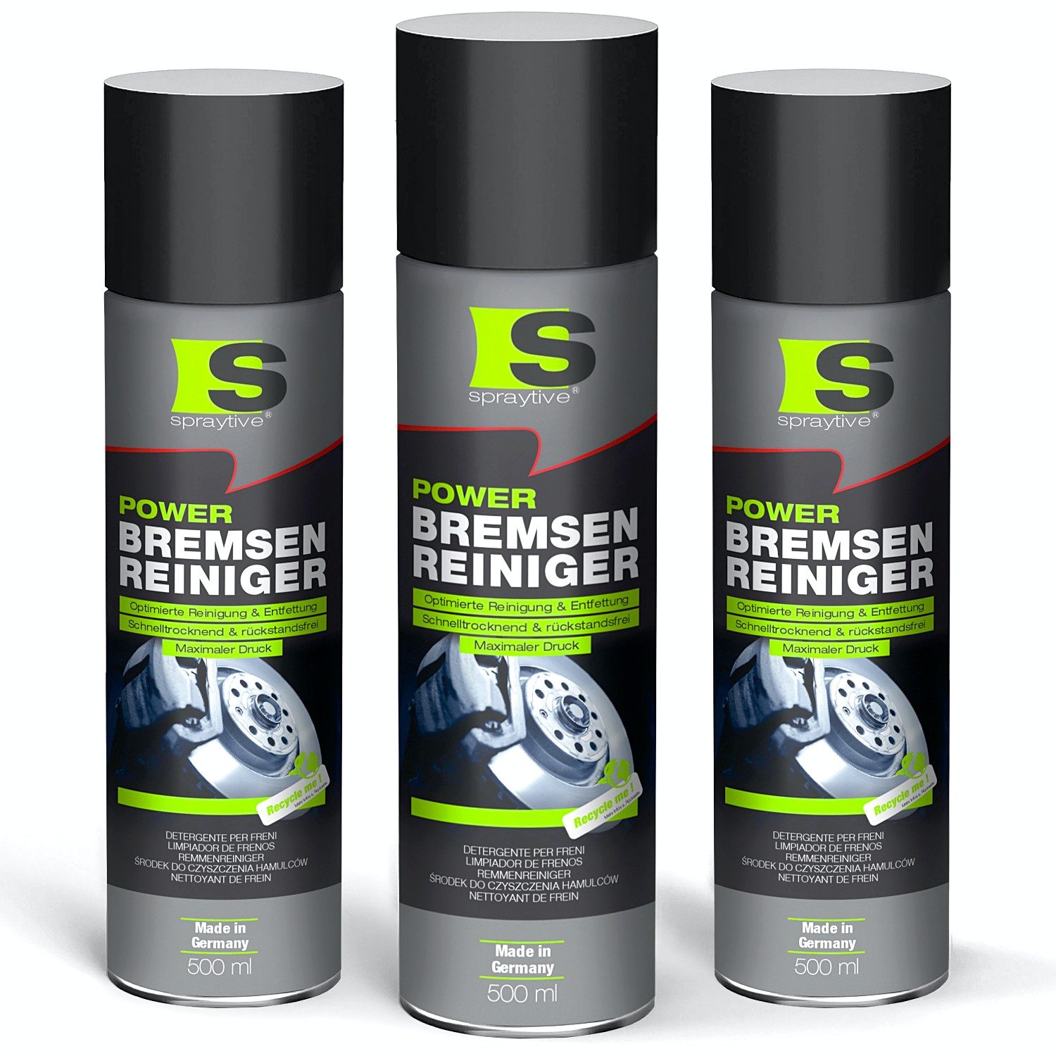 Spraytive 3x 500ml Power Teilereiniger-Spray - Hochwirksamer Kaltreiniger und Bremsenreiniger (Made in Germany)