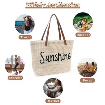 AquaBreeze XL-Strandtasche Große Damen Stroh Strandtasche (1-tlg., Mit Reißverschluss Lässige Meer Tasche), Umhängetasche Sommer