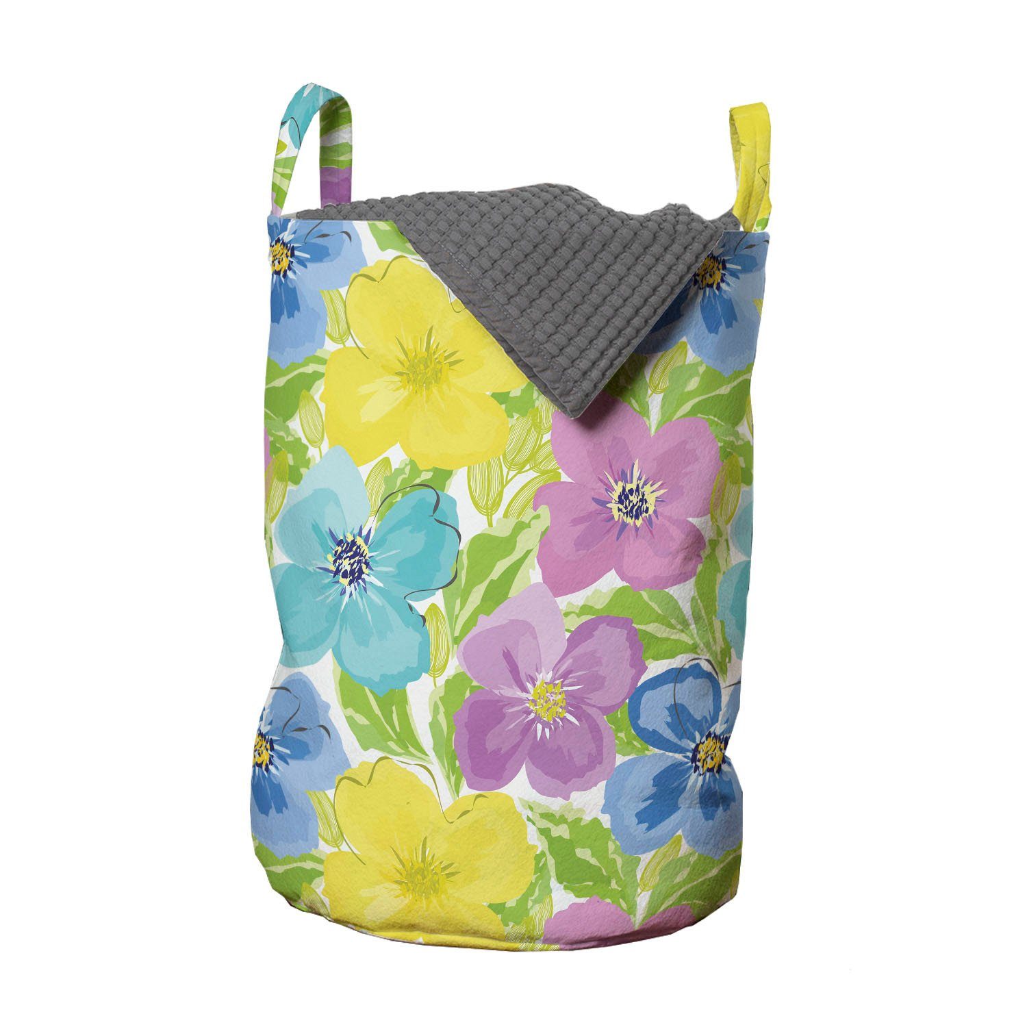 Abakuhaus Wäschesäckchen Wäschekorb mit Griffen Kordelzugverschluss für Waschsalons, Blumen Aquarell-Blumen und Blätter