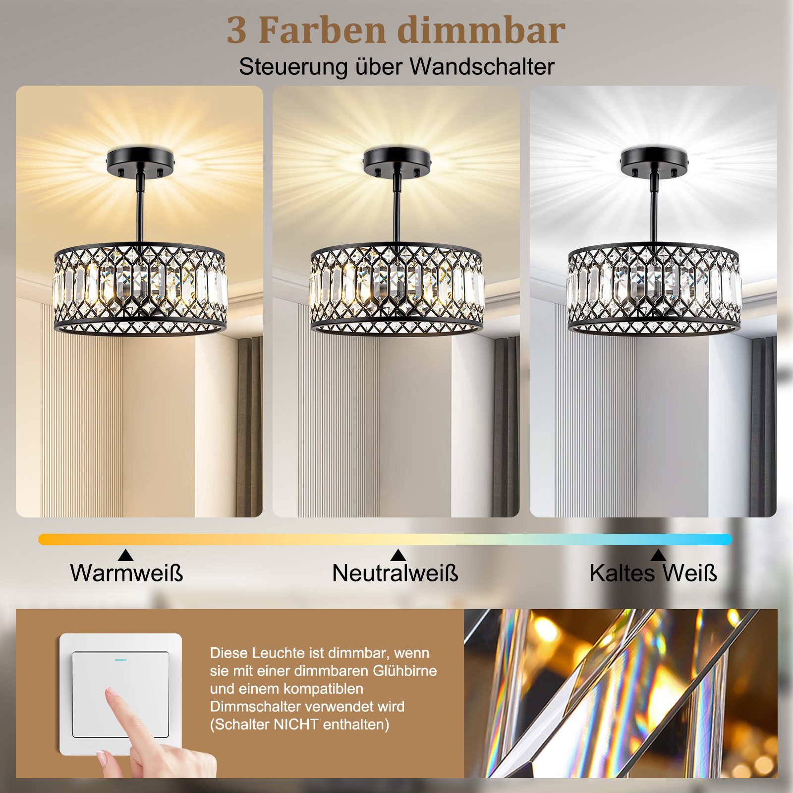 Jibenhome LED Deckenleuchte Schwarzer Kristalllampe,Moderne Kronleuchter Kr günstig online kaufen