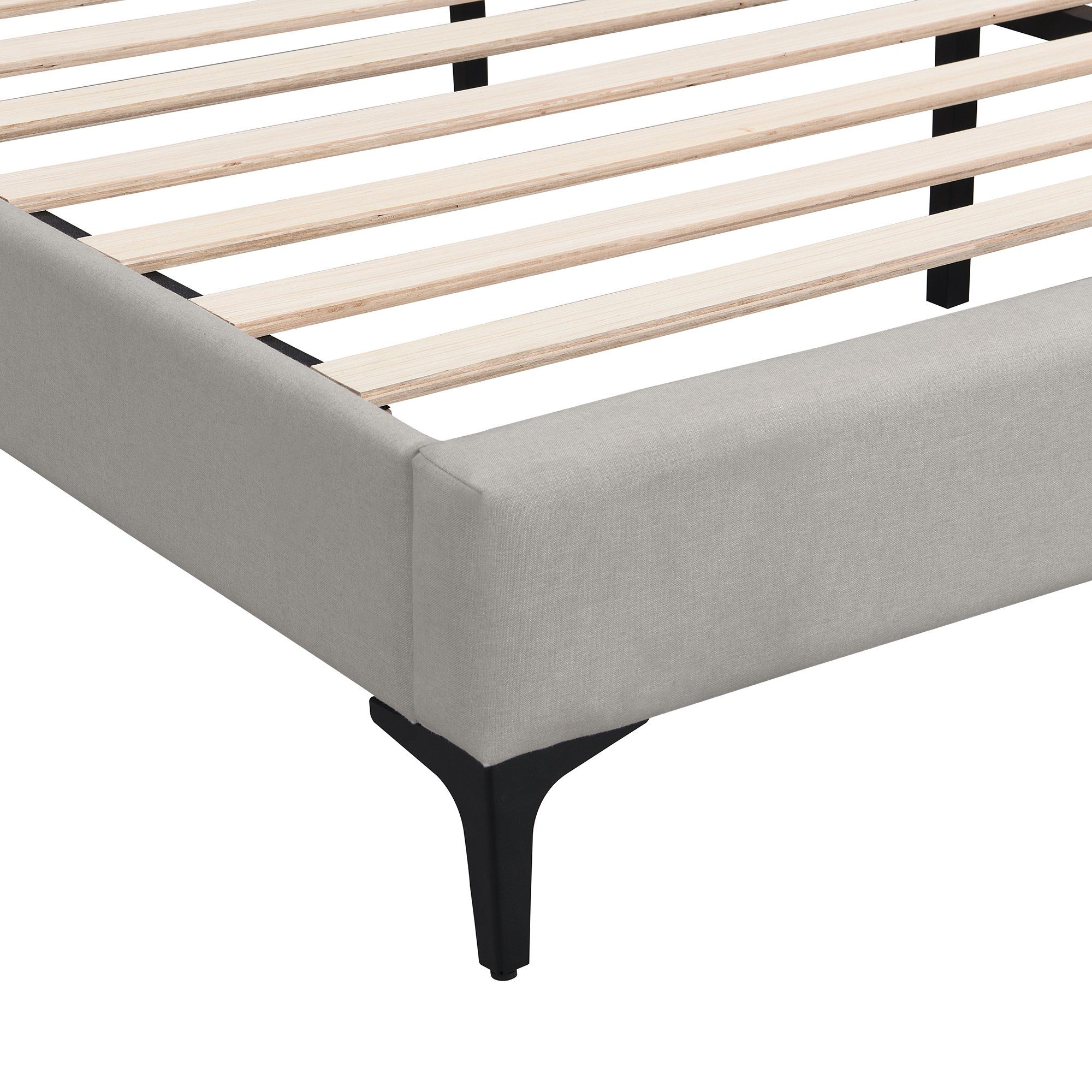 Polsterbett (Doppelbett 180x200 cm), mit Lattenrost, gepolstertes Kopfteil, Metallfüße, Bezug aus Leinen