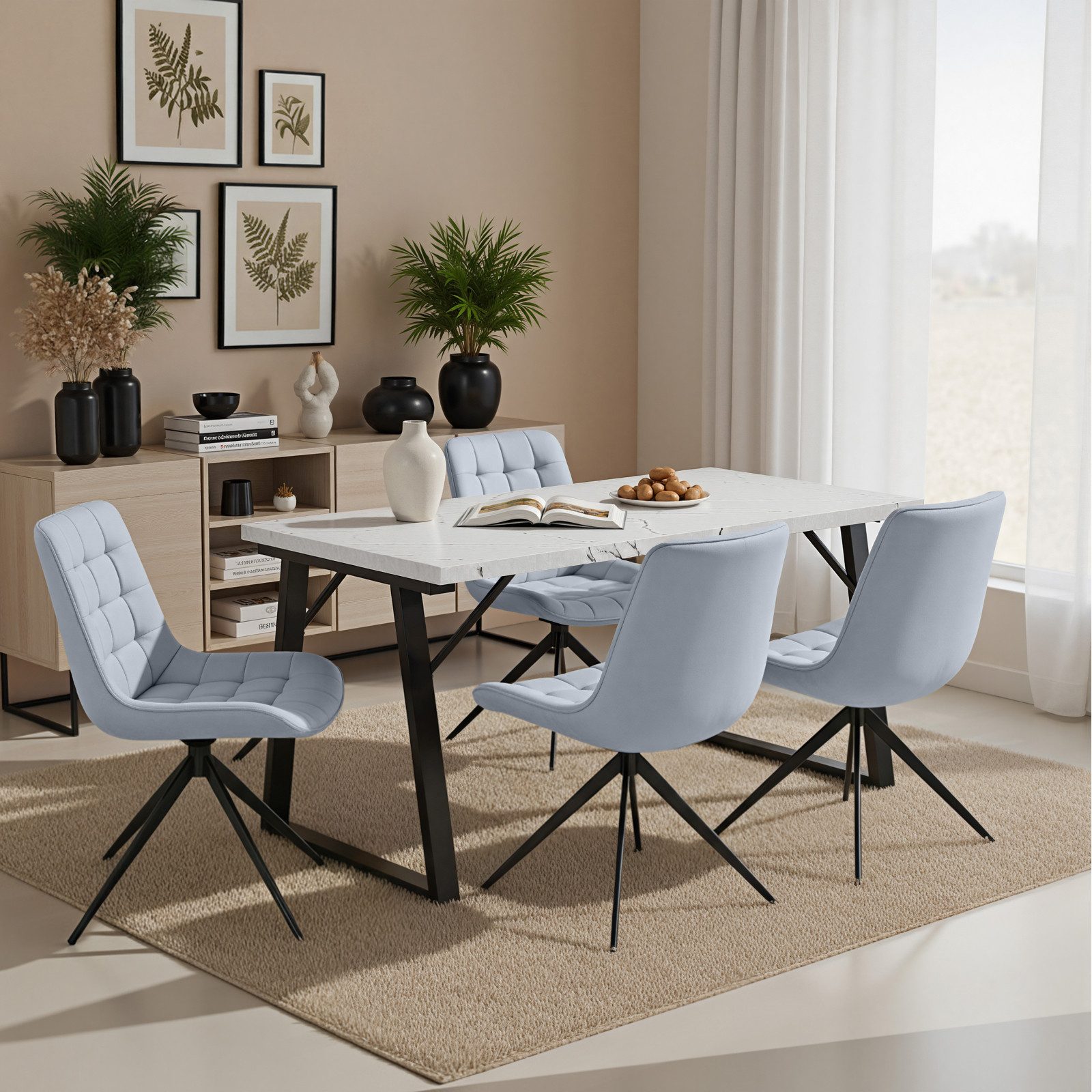 HOMAVO Essgruppe Z2 Tisch 140×80 cm + 4× YZ4 Drehstühle – modern & stabil, (Essgruppe / Tisch- & Stuhl-Set)