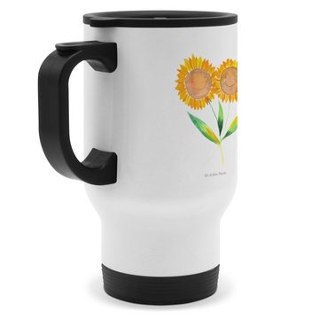 Mr. & Mrs. Panda Thermobecher Blume Sonnenblume - Weiß - Geschenk, Thermobecher, Freundschaft, Lieb, Edelstahl, Einzigartige Motive
