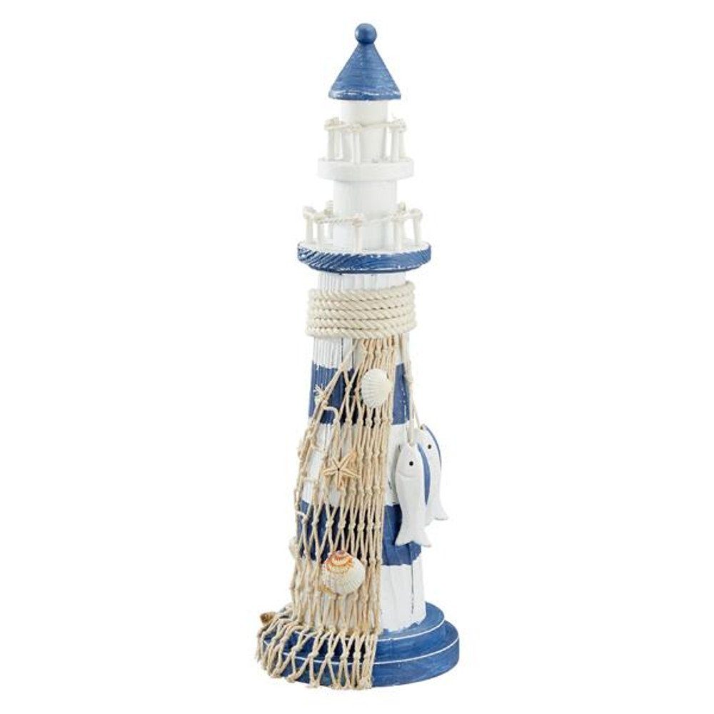 Macosa Home Dekofigur Badezimmer-Dekoration Dekofigur mit Muscheln Baddeko Bad Deko, Deko-Leuchtturm Holz zum aufstellen Blau Weiß maritim