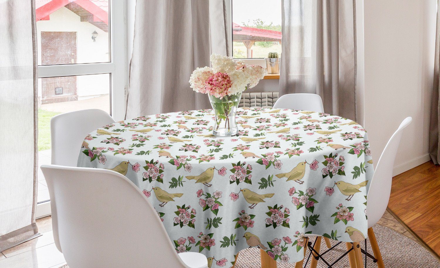 Vogel-Muster Abakuhaus Dekoration, und Blumen Tischdecke Tischdecke für Abdeckung Esszimmer Blumen Kreis Küche