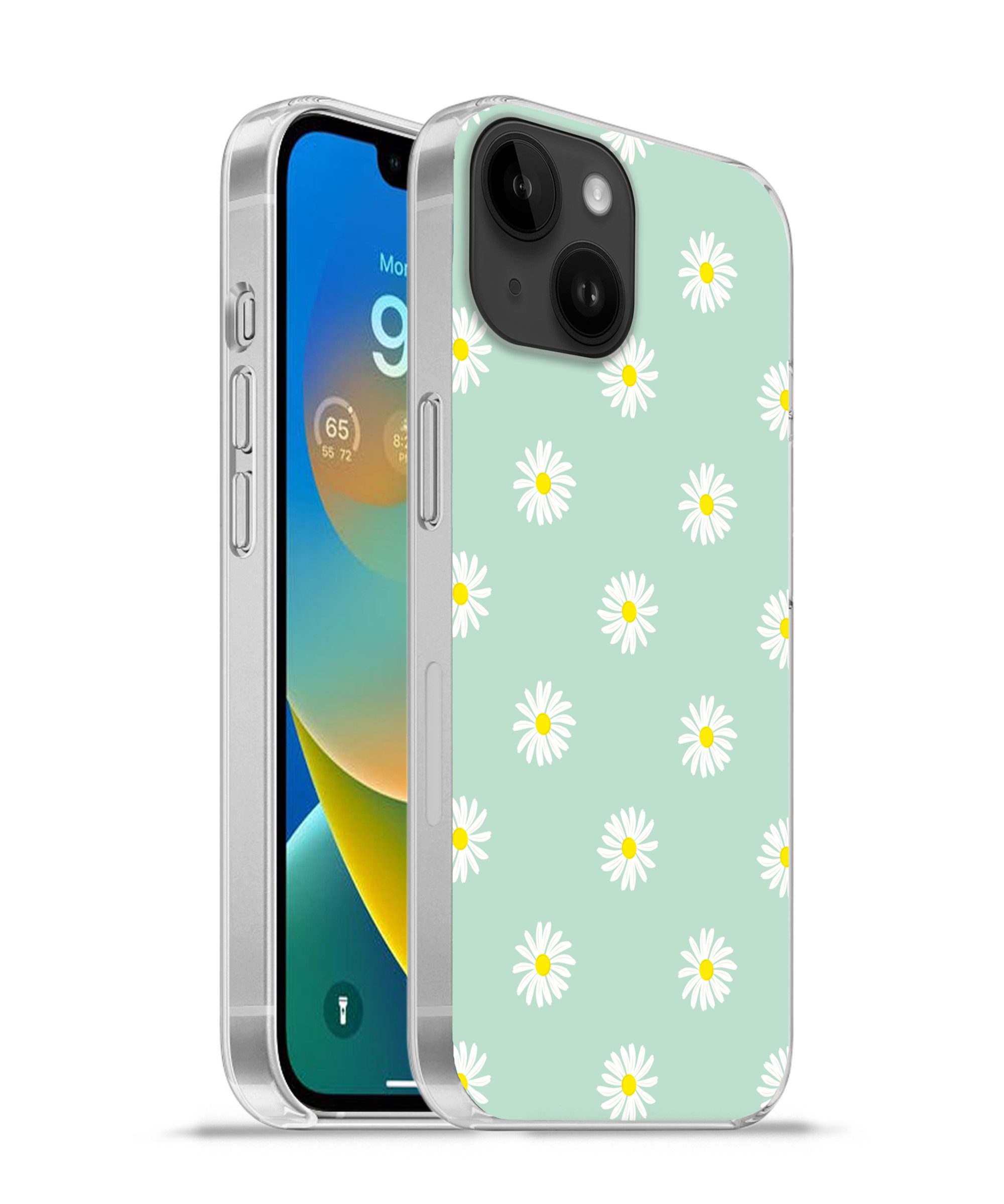 MuchoWow Handyhülle für Apple iPhone 14 Gänseblümchen - Pastell - Weiß - Grün - Florales M, Smartphone-Bumper, Print, Handy Schutzhülle Dünn