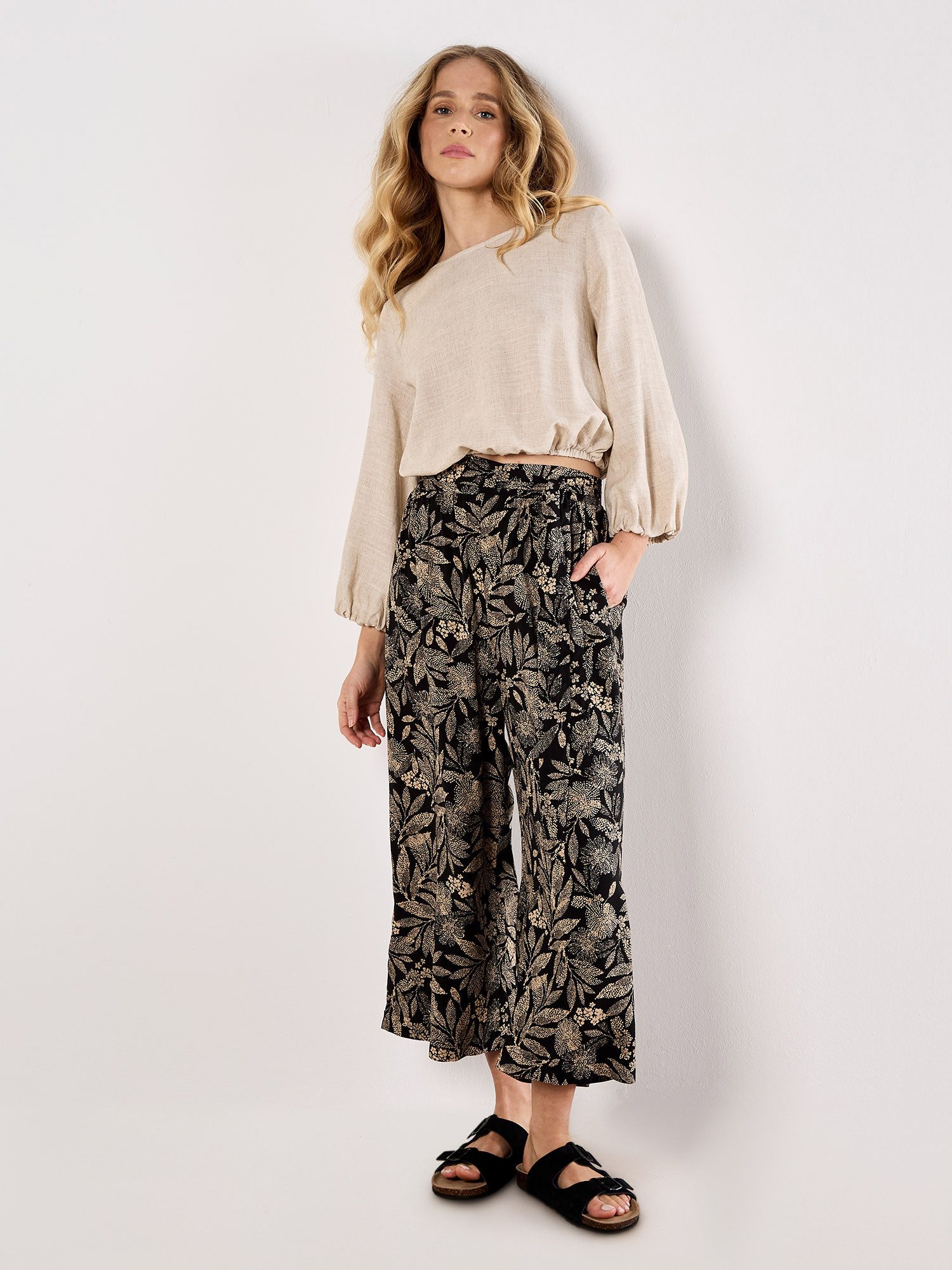 Apricot Culotte Batik Leaf Belted Culotte, günstig online kaufen