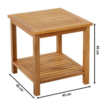 Spetebo Gartentisch Akazien Beistelltisch IOWA geölt - 45 x 45 cm (Packung, 1 Tisch), Holz Gartentisch mit 2 Ablagen