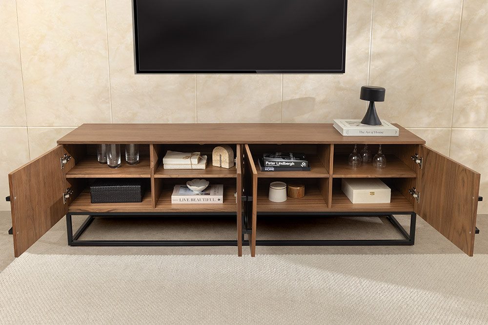 riess-ambiente Lowboard GRANDEZZA 180cm braun schwarz – Walnuss, Metall, Industrial, Furnier (Einzelartikel, 1 St), TV-Schrank mit Türen & Fächern – ideal für Wohnzimmer im Loftstil