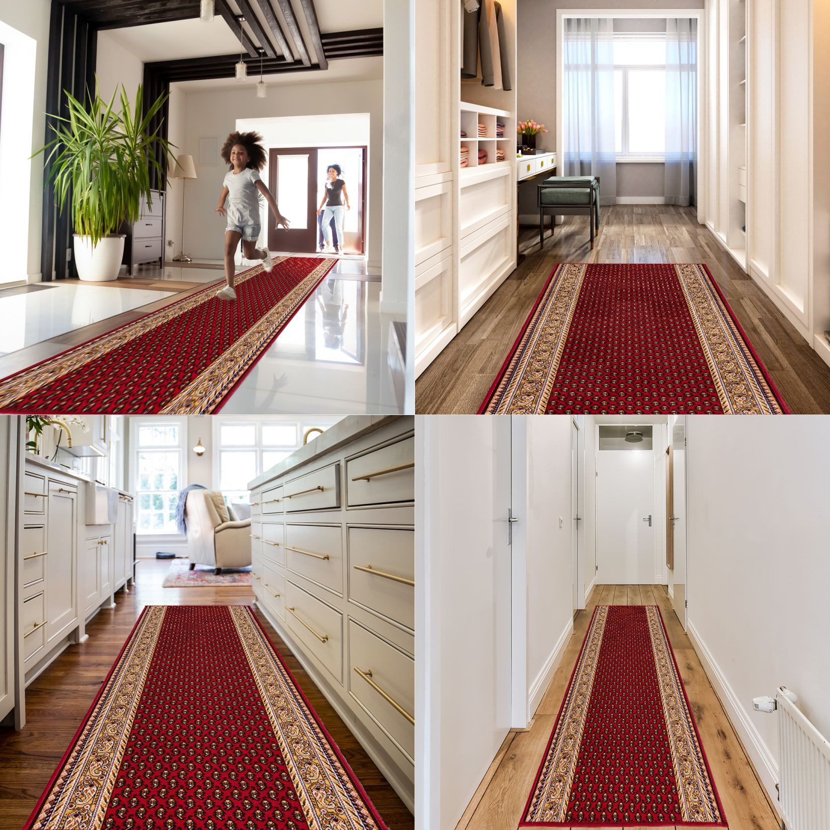 Mazovia Läufer Retro Bordüre Rot Flur, Schlafzimmer, Diele, Fußbodenheizung – Bild 2 von 5