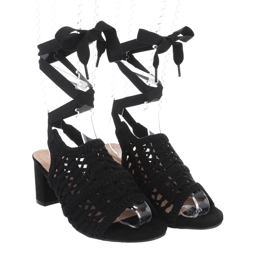 Ital-Design Damen Boho/Hippie Sandalette Keilabsatz/Wedge Keilsandaletten in Schwarz