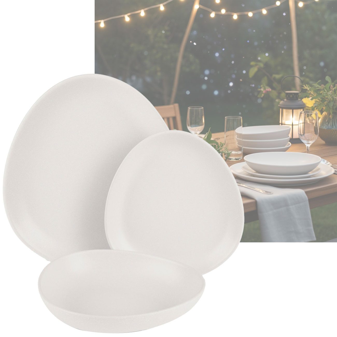 Berlinger Haus Geschirr-Set Steingut Geschirr-Set 18-tlg. Tafelservice für 6 Personen, Matt-Creme, 6 Personen, 6 Speiseteller, 6 Dessertteller, 6 Salatschalen