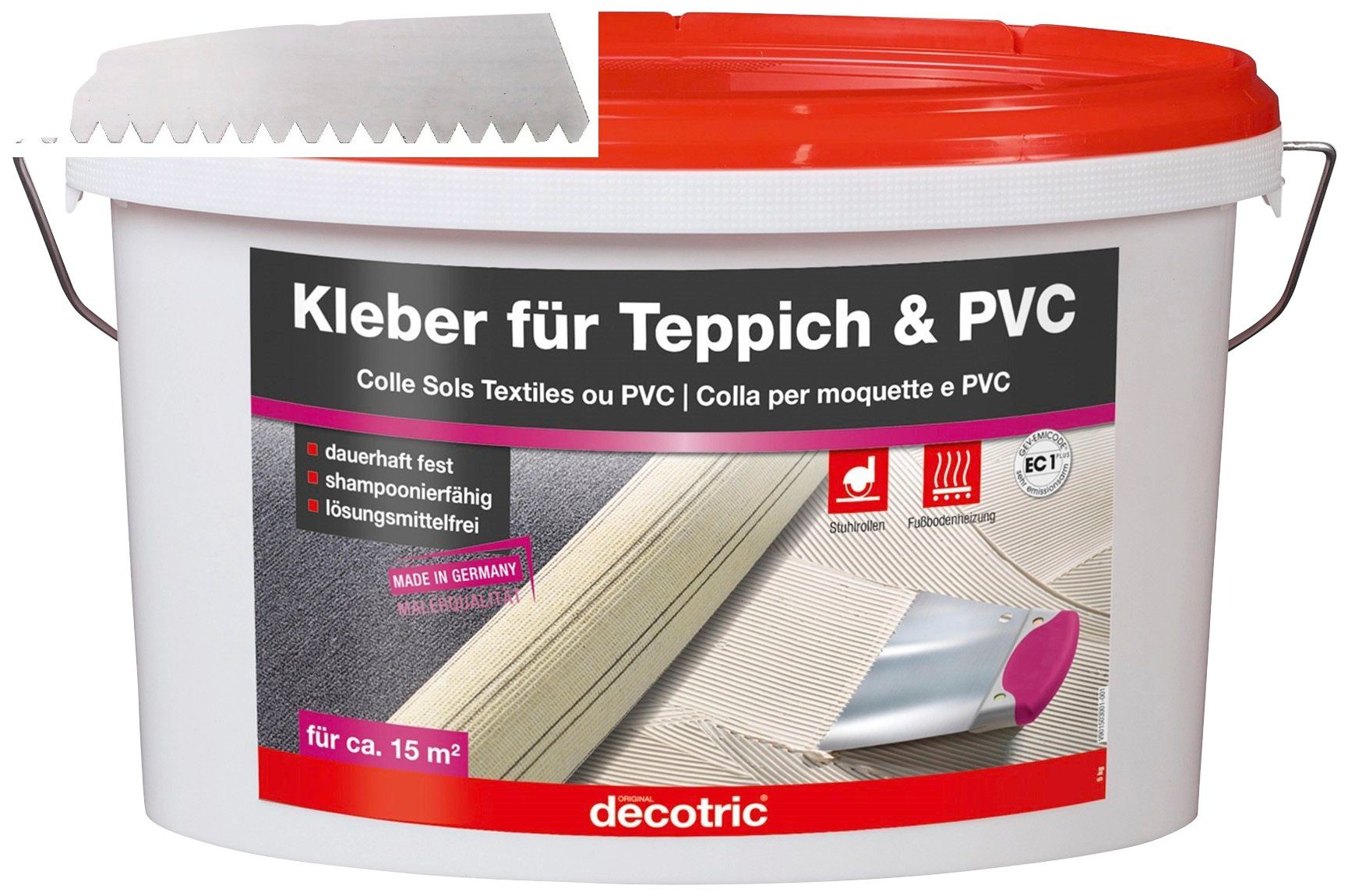Bodenmeister Dispersionskleber 5kg Kleber und Zahnspachtel, (2-tlg), für Teppichboden, PVC und Vinyl, reicht für ca. 20qm