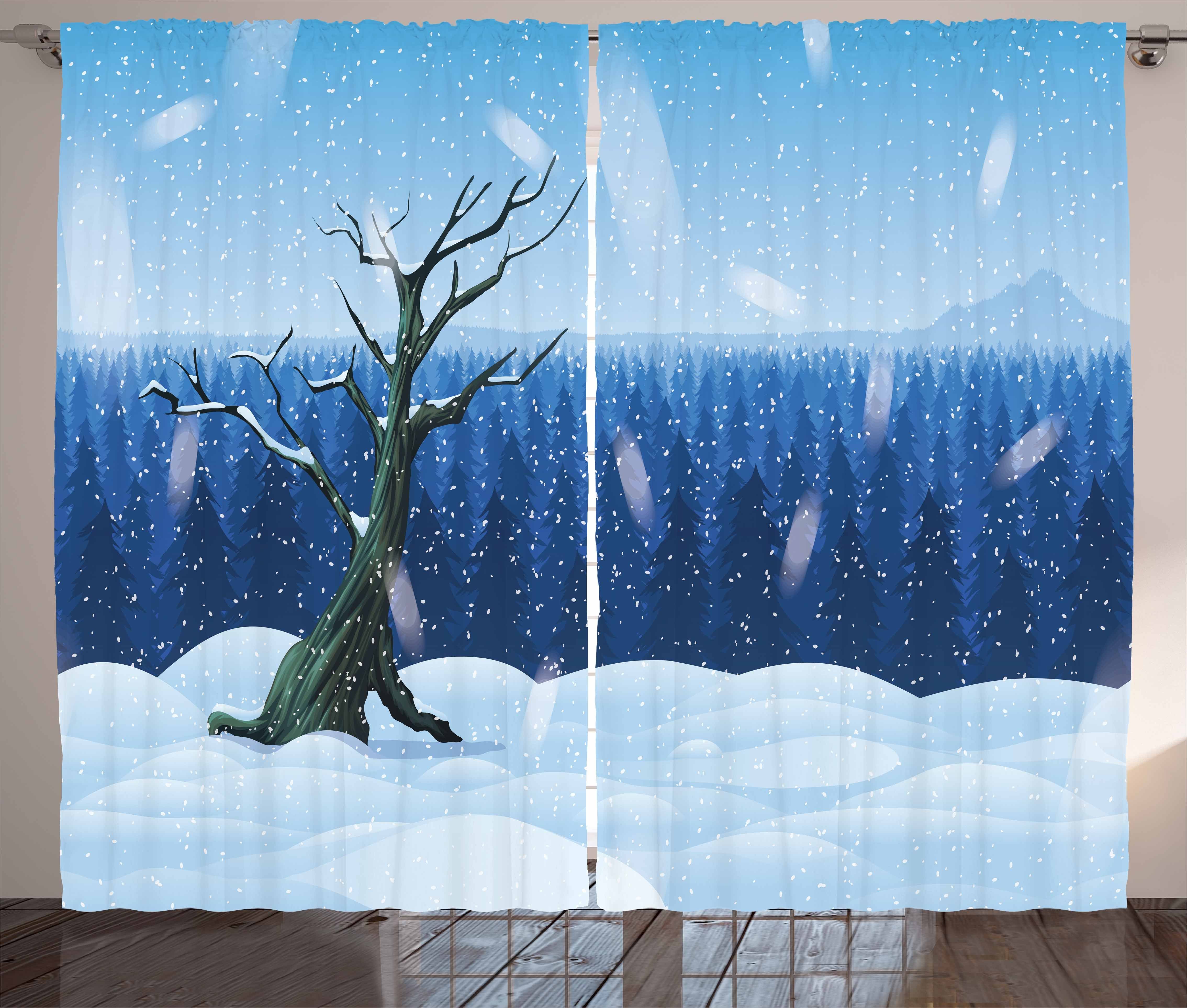 und Snowy-Landschaft Abakuhaus, Schlafzimmer Haken, mit Northwoods Vorhang Gardine Kräuselband Kalte Schlaufen
