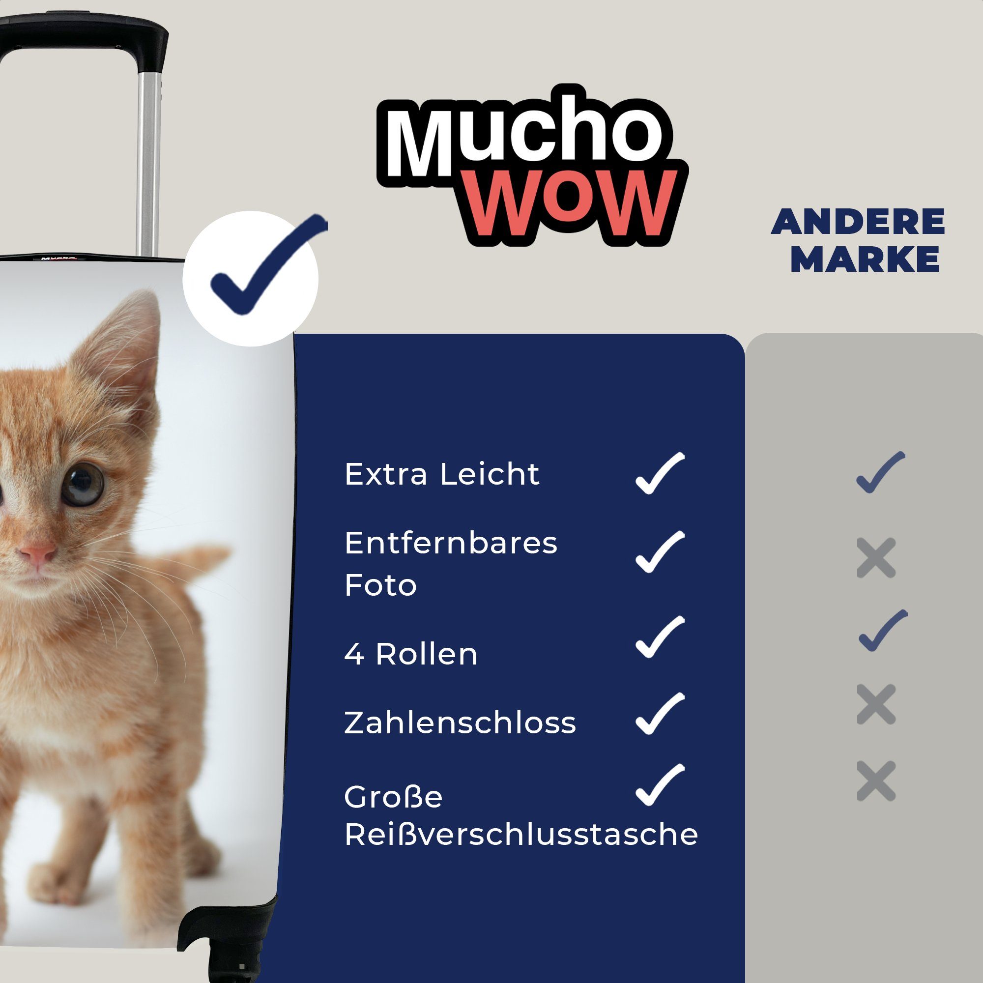 4 für Kind, - Jungen - Handgepäck Rot - - MuchoWow rollen, - Rollen, Reisekoffer Kätzchen Katze Handgepäckkoffer Reisetasche Kinder Trolley, mit - Ferien, Mädchen